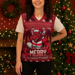 Personalized St George Illawarra Dragons Christmas Knitted V-Neck Vest Australian Rugby Fans - Pixelated Ugly Xmas Pattern Mascot Santa