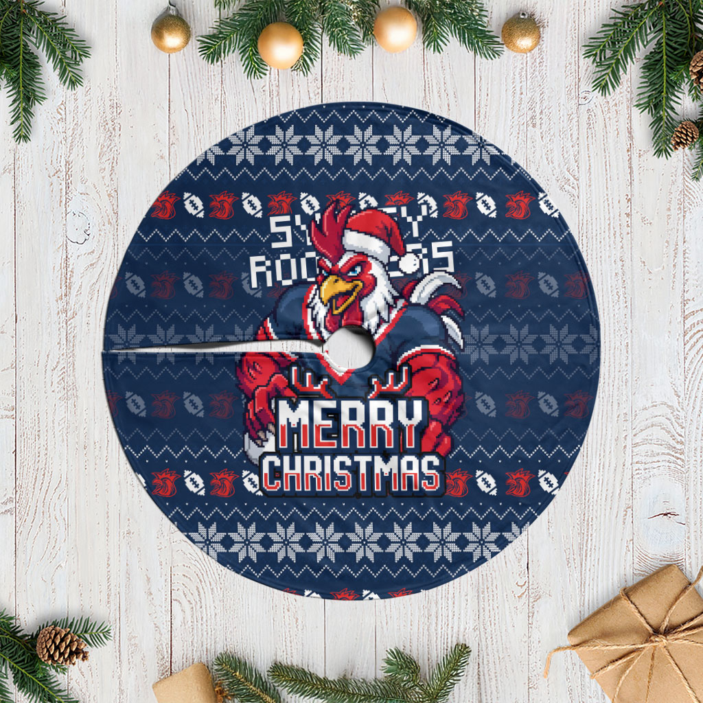 Sydney Roosters Christmas Tree Skirt Australian Rugby Fans - Pixelated Ugly Xmas Pattern Mascot Santa
