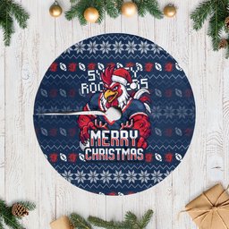 Sydney Roosters Christmas Tree Skirt Australian Rugby Fans - Pixelated Ugly Xmas Pattern Mascot Santa