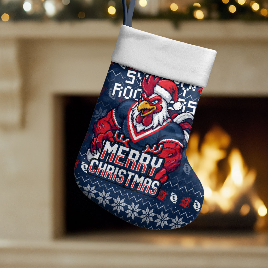 Sydney Roosters Christmas Stocking Australian Rugby Fans - Pixelated Ugly Xmas Pattern Mascot Santa