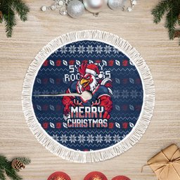 Sydney Roosters Christmas Tree Skirt Australian Rugby Fans - Pixelated Ugly Xmas Pattern Mascot Santa