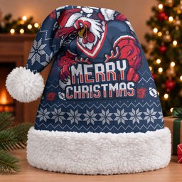 Sydney Roosters Christmas Santa Hat Australian Rugby Fans - Pixelated Ugly Xmas Pattern Mascot Santa