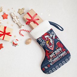 Sydney Roosters Christmas Stocking Australian Rugby Fans - Pixelated Ugly Xmas Pattern Mascot Santa
