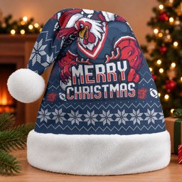 Sydney Roosters Christmas Santa Hat Australian Rugby Fans - Pixelated Ugly Xmas Pattern Mascot Santa