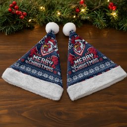 Sydney Roosters Christmas Santa Hat Australian Rugby Fans - Pixelated Ugly Xmas Pattern Mascot Santa