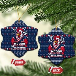 Sydney Roosters Christmas Ceramic Ornament Australian Rugby Fans - Pixelated Ugly Xmas Pattern Mascot Santa