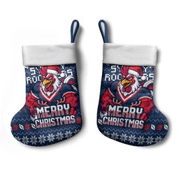 Sydney Roosters Christmas Stocking Australian Rugby Fans - Pixelated Ugly Xmas Pattern Mascot Santa