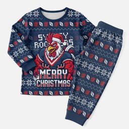 Personalized Sydney Roosters Christmas Pajama Set Australian Rugby Fans - Pixelated Ugly Xmas Pattern Mascot Santa