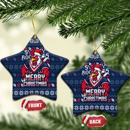 Sydney Roosters Christmas Ceramic Ornament Australian Rugby Fans - Pixelated Ugly Xmas Pattern Mascot Santa