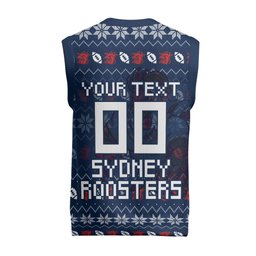 Personalized Sydney Roosters Christmas Knitted V-Neck Vest Australian Rugby Fans - Pixelated Ugly Xmas Pattern Mascot Santa