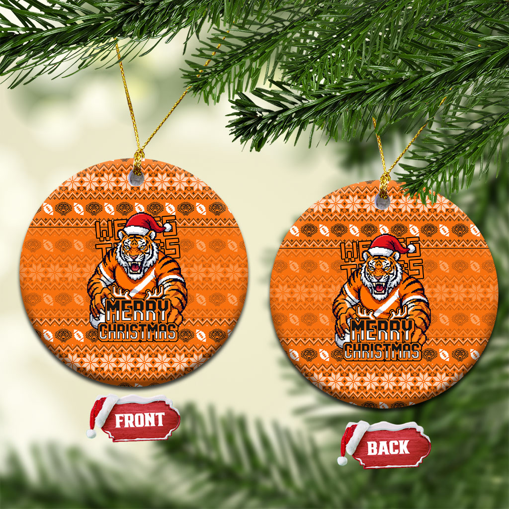 Wests Tigers Christmas Ceramic Ornament Australian Rugby Fans - Pixelated Ugly Xmas Pattern Mascot Santa