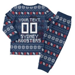 Personalized Sydney Roosters Christmas Pajama Set Australian Rugby Fans - Pixelated Ugly Xmas Pattern Mascot Santa
