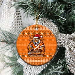 Wests Tigers Christmas Ceramic Ornament Australian Rugby Fans - Pixelated Ugly Xmas Pattern Mascot Santa