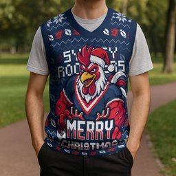 Personalized Sydney Roosters Christmas Knitted V-Neck Vest Australian Rugby Fans - Pixelated Ugly Xmas Pattern Mascot Santa