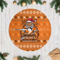 Wests Tigers Christmas Tree Skirt Australian Rugby Fans - Pixelated Ugly Xmas Pattern Mascot Santa