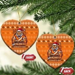 Wests Tigers Christmas Ceramic Ornament Australian Rugby Fans - Pixelated Ugly Xmas Pattern Mascot Santa