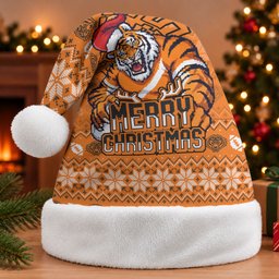 Wests Tigers Christmas Santa Hat Australian Rugby Fans - Pixelated Ugly Xmas Pattern Mascot Santa