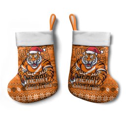 Wests Tigers Christmas Stocking Australian Rugby Fans - Pixelated Ugly Xmas Pattern Mascot Santa
