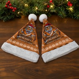 Wests Tigers Christmas Santa Hat Australian Rugby Fans - Pixelated Ugly Xmas Pattern Mascot Santa