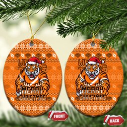 Wests Tigers Christmas Ceramic Ornament Australian Rugby Fans - Pixelated Ugly Xmas Pattern Mascot Santa