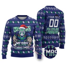 Personalized New Zealand Warriors Christmas Ugly Christmas Sweater Maori Rugby Fans - Pixelated Ugly Xmas Pattern Mascot Santa