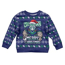 Personalized New Zealand Warriors Christmas Kid Ugly Christmas Sweater Maori Rugby Fans - Pixelated Ugly Xmas Pattern Mascot Santa