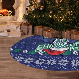 New Zealand Warriors Christmas Tree Skirt Maori Rugby Fans - Pixelated Ugly Xmas Pattern Mascot Santa