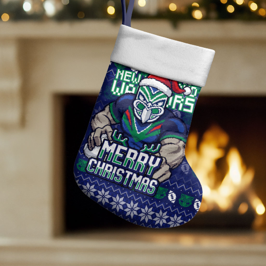 New Zealand Warriors Christmas Stocking Maori Rugby Fans - Pixelated Ugly Xmas Pattern Mascot Santa