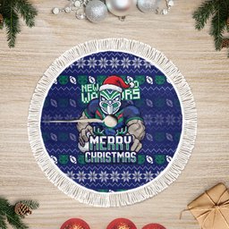 New Zealand Warriors Christmas Tree Skirt Maori Rugby Fans - Pixelated Ugly Xmas Pattern Mascot Santa