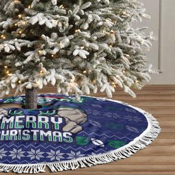 New Zealand Warriors Christmas Tree Skirt Maori Rugby Fans - Pixelated Ugly Xmas Pattern Mascot Santa