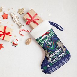 New Zealand Warriors Christmas Stocking Maori Rugby Fans - Pixelated Ugly Xmas Pattern Mascot Santa