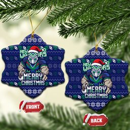 New Zealand Warriors Christmas Ceramic Ornament Maori Rugby Fans - Pixelated Ugly Xmas Pattern Mascot Santa