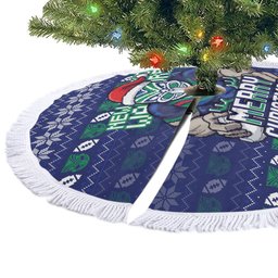 New Zealand Warriors Christmas Tree Skirt Maori Rugby Fans - Pixelated Ugly Xmas Pattern Mascot Santa