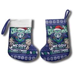 New Zealand Warriors Christmas Stocking Maori Rugby Fans - Pixelated Ugly Xmas Pattern Mascot Santa
