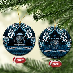 Personalised Ngati Kahungunu Aotearoa Meri Kirihimete Ceramic Ornament Maori Kiwi Bird Silver Fern Koru Pattern