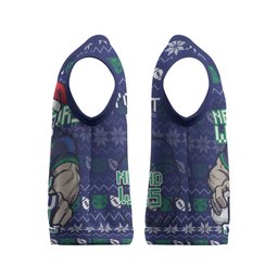Personalized New Zealand Warriors Christmas Knitted V-Neck Vest Maori Rugby Fans - Pixelated Ugly Xmas Pattern Mascot Santa