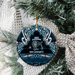 Personalised Ngati Kahungunu Aotearoa Meri Kirihimete Ceramic Ornament Maori Kiwi Bird Silver Fern Koru Pattern
