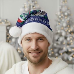 New Zealand Warriors Christmas Santa Hat Maori Rugby Fans - Pixelated Ugly Xmas Pattern Mascot Santa