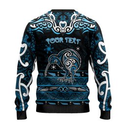 Personalised Ngati Kahungunu Aotearoa Meri Kirihimete Ugly Christmas Sweater Maori Kiwi Bird Silver Fern Koru Pattern