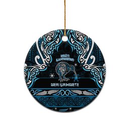 Personalised Ngati Kahungunu Aotearoa Meri Kirihimete Ceramic Ornament Maori Kiwi Bird Silver Fern Koru Pattern