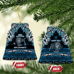 Personalised Ngati Kahungunu Aotearoa Meri Kirihimete Ceramic Ornament Maori Kiwi Bird Silver Fern Koru Pattern