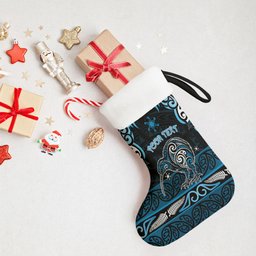 Personalised Ngati Kahungunu Aotearoa Meri Kirihimete Christmas Stocking Maori Kiwi Bird Silver Fern Koru Pattern
