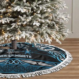 Ngati Kahungunu Aotearoa Meri Kirihimete Tree Skirt Maori Kiwi Bird Silver Fern Koru Pattern
