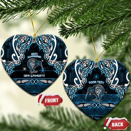 Personalised Ngati Kahungunu Aotearoa Meri Kirihimete Ceramic Ornament Maori Kiwi Bird Silver Fern Koru Pattern