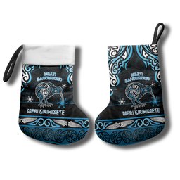 Personalised Ngati Kahungunu Aotearoa Meri Kirihimete Christmas Stocking Maori Kiwi Bird Silver Fern Koru Pattern