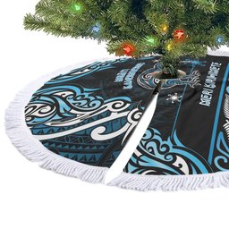 Ngati Kahungunu Aotearoa Meri Kirihimete Tree Skirt Maori Kiwi Bird Silver Fern Koru Pattern