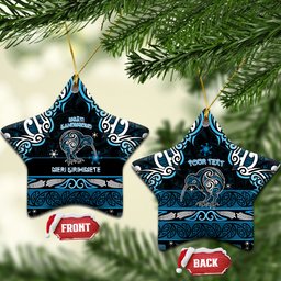 Personalised Ngati Kahungunu Aotearoa Meri Kirihimete Ceramic Ornament Maori Kiwi Bird Silver Fern Koru Pattern