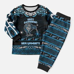 Personalised Ngati Kahungunu Aotearoa Meri Kirihimete Christmas Pajama Set Maori Kiwi Bird Silver Fern Koru Pattern
