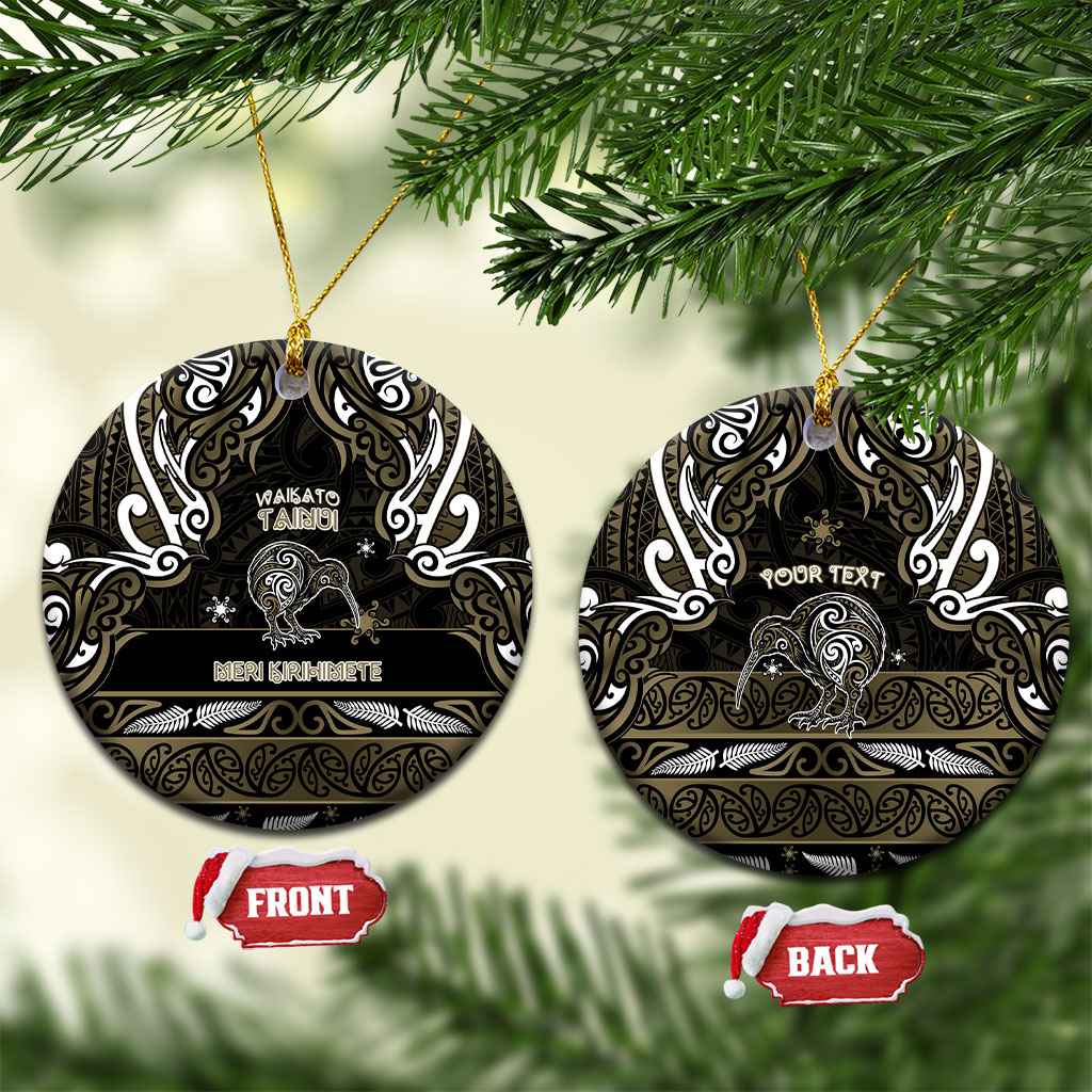 Personalised Waikato Tainui Aotearoa Meri Kirihimete Ceramic Ornament Maori Kiwi Bird Silver Fern Koru Pattern