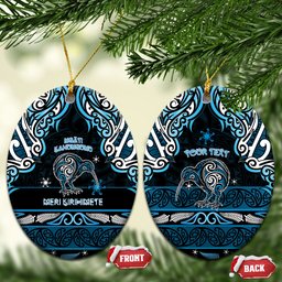 Personalised Ngati Kahungunu Aotearoa Meri Kirihimete Ceramic Ornament Maori Kiwi Bird Silver Fern Koru Pattern